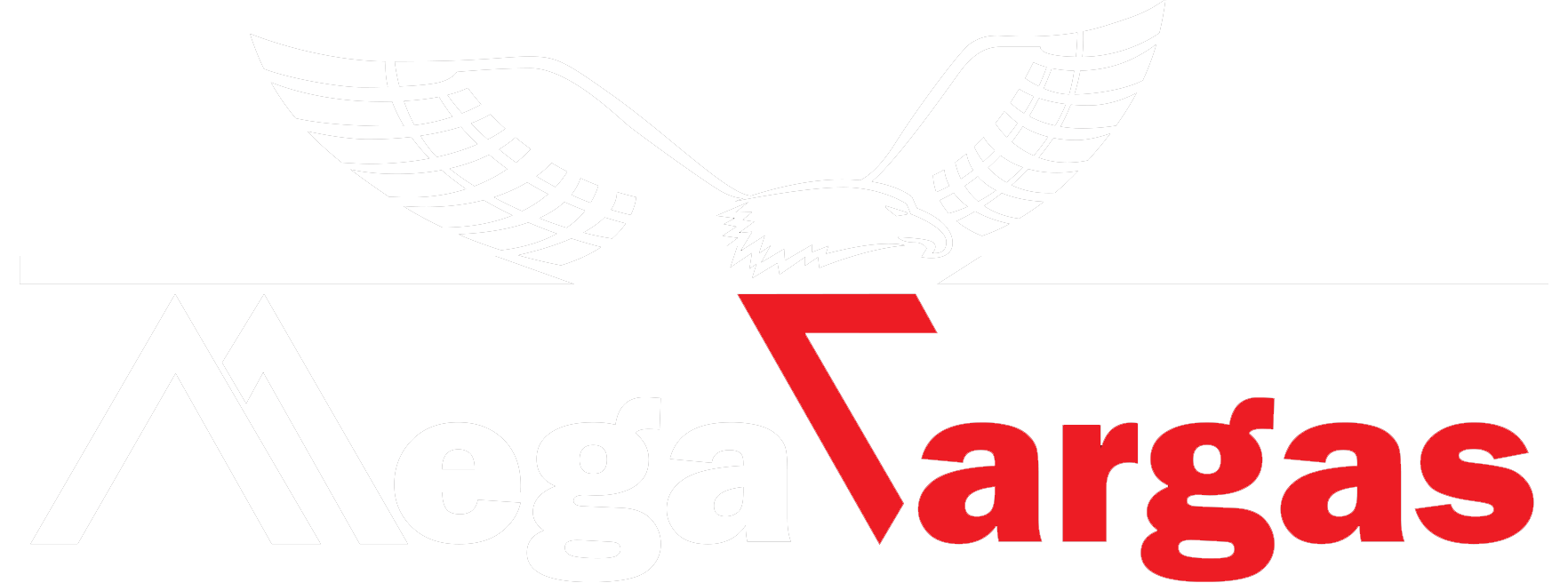 Imagem escrito Mega em branco e Cargas em vermelho com uma águia parada com as asas abertas por cima